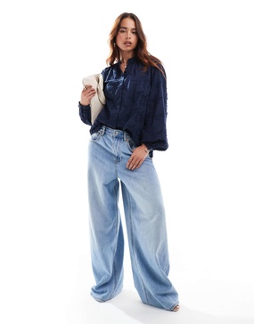 & Other Stories floral embroidered blouse in navy