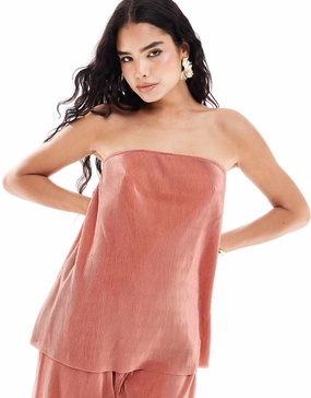 ONLY plisse bandeau longline top in dusky pink - part of a set
