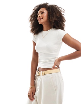 Bershka short sleeve baby tee in vanilla