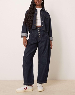 ASOS DESIGN cropped barrel leg jeans with button fly