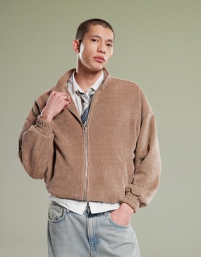 ASOS DESIGN oversized waffle funnel neck jacket in brown