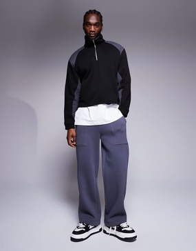 ASOS DESIGN oversized dropped shoulder boxy funnel neck sweatshirt in with nylon panels in black