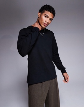ASOS DESIGN heavyweight long sleeve V-neck T-shirt in black