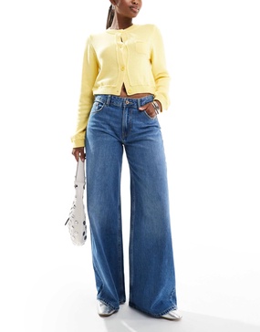 Bershka high waisted wide leg jeans in indigo wash