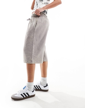 ASOS DESIGN heavyweight longline sweat shorts in acid gray wash