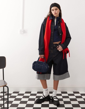 COLLUSION denim turn up culotte in rinse wash