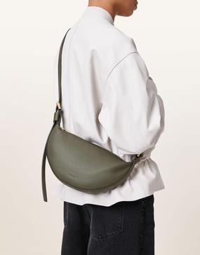 AllSaints leather half moon crossbody bag in military green