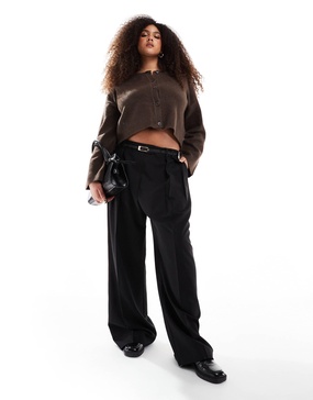 ASOS DESIGN Curve tailored relaxed pants with contrast piping in black