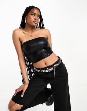 Bershka metallic bandeau in black