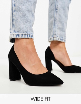 ASOS DESIGN Wide Fit Winston d'Orsay high heeled shoes in black suedette