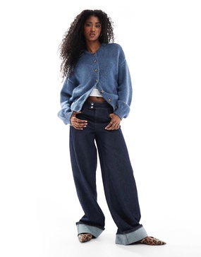 ASOS DESIGN crew neck longline cardigan in blue