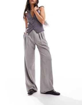 ASOS DESIGN textured wide leg tailored pants in gray