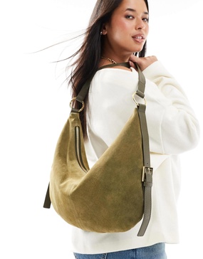 ASOS DESIGN suede scoop shoulder bag in forest green