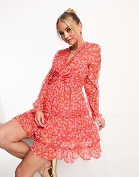 Vero Moda ruffle layered mini dress in red floral