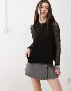 COLLUSION knit high collared neck vest with tie sides