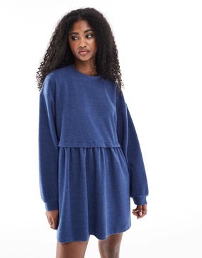 Miss Selfridge soft rib knit smock dress in blue