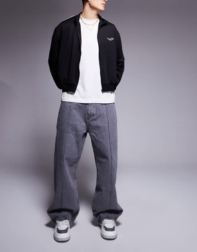 HUGO Blue Mason baggy fit jeans in gray with front seam