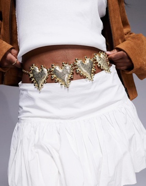 South Beach hammered heart belt in gold