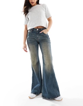 Bershka flared jeans in dirty wash blue