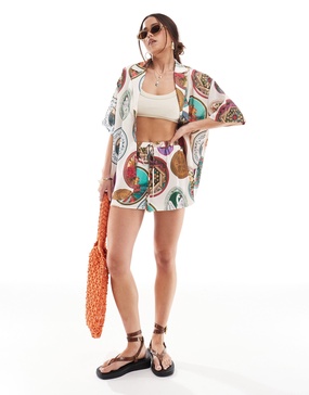 ASOS DESIGN satin shorts in plate print - part of a set