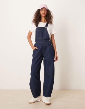 ASOS DESIGN barrel leg denim overalls in indigo
