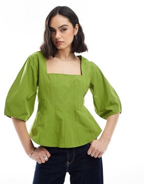 ASOS DESIGN square neck seam detail corset top in olive green
