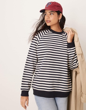 ASOS DESIGN oversized stripe long sleeve sweat with navy rib