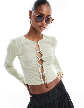 Brave Soul ribbed knit button down cardigan in sage green