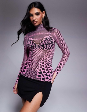 AFRM zadie mock neck long sleeve top in pink petal