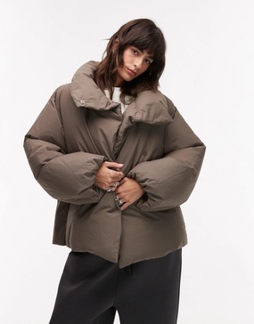 ARKET down puffer coat with clean padding in dark beige