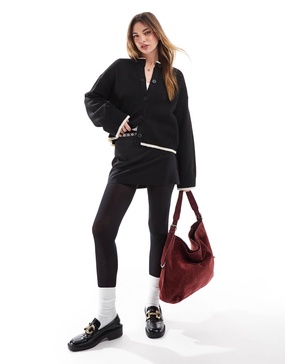 ASOS DESIGN knit crew neck cardigan with tipping detail in black