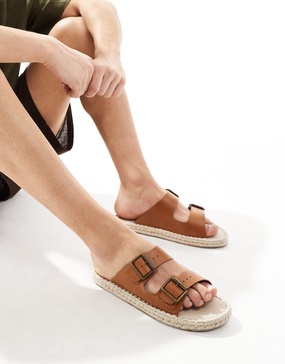 ASOS DESIGN two strap sandal espadrilles in tan