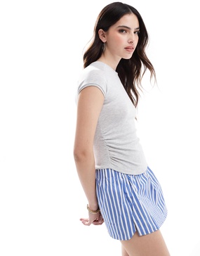 Bershka ruched side baby tee in gray heather