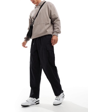 Another Influence wide leg parachute cargo pants in black