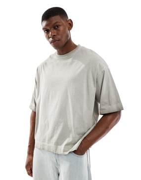 Bershka boxy fit washed t-shirt in gray