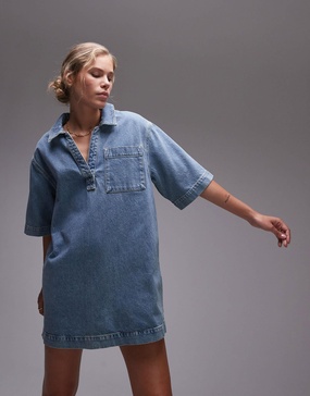 Topshop denim pull on dress in light blue