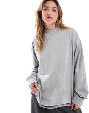 ASOS DESIGN long sleeve t-shirt with high neck in gray heather