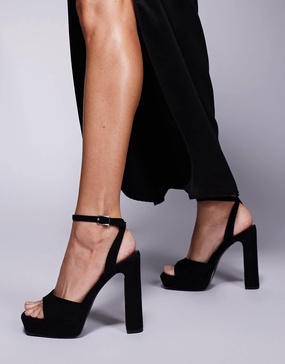 ASOS DESIGN Wide Fit Naples platform barely there block heeled sandals in black suedette