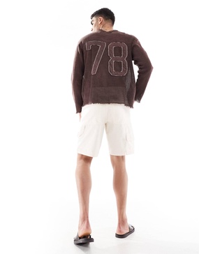 Bershka oversized mesh T-shirt jersey in brown
