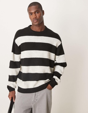 ASOS DESIGN oversized knit sweater in black and ecru stripe