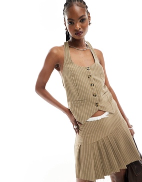 Reclaimed Vintage vest in brown pinstripe