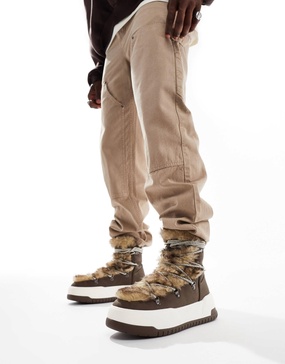 ASOS DESIGN lace up hiker boots in tan with borg