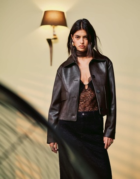 Mango faux leather button up jacket in brown