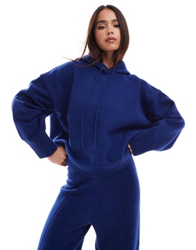 ASOS DESIGN knit compact cropped hoodie in navy - part of a set