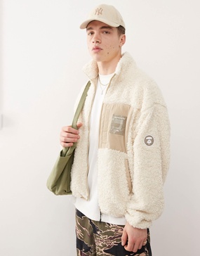Aape By A Bathing Ape logo fleece sweatshirt in beige