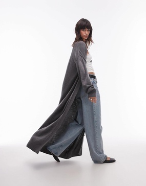 Topshop knit maxi cardigan in charcoal