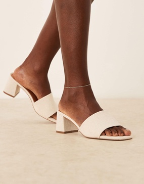 ASOS DESIGN Wide Fit honeycomb mid heel mules in natural linen