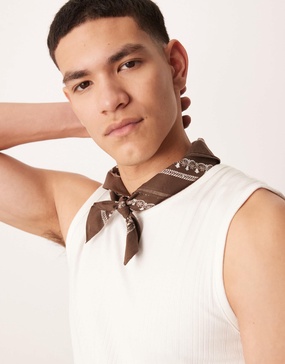 ASOS DESIGN paisley bandana in brown and ecru