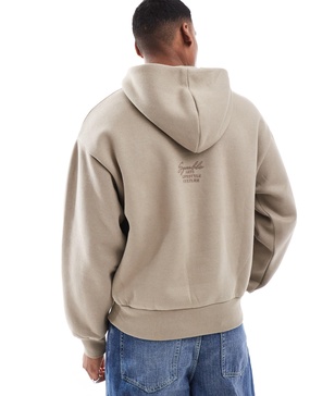 Bershka boxy tonal back print hoodie in beige