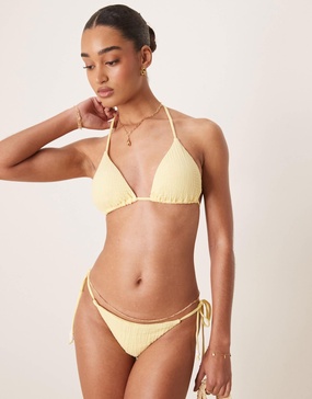 Stradivarius crinkle bikini top in yellow